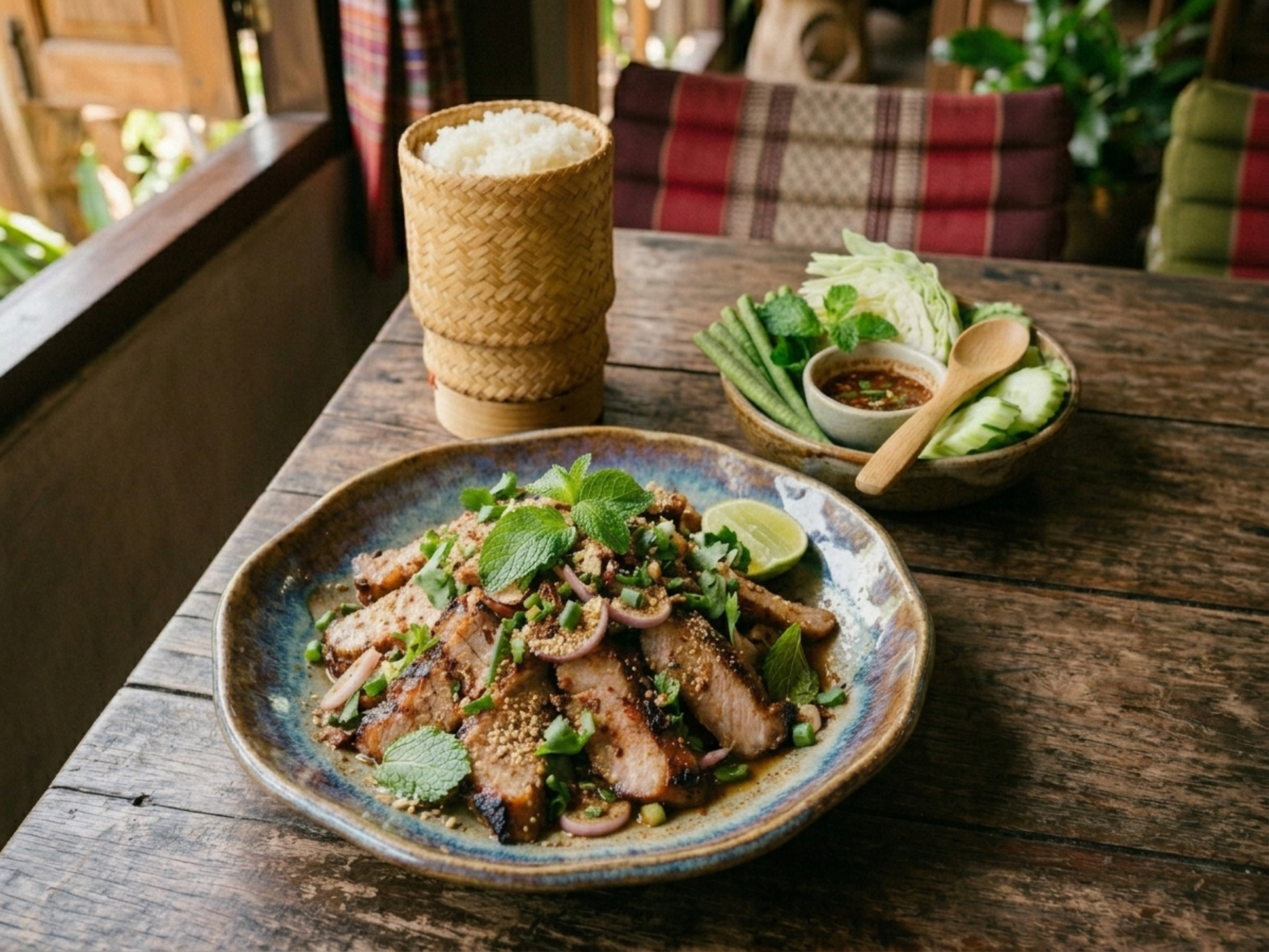 🇹🇭 Nam Tok Moo Yang – Gegrillter Schweinenacken nach Isaan-Art